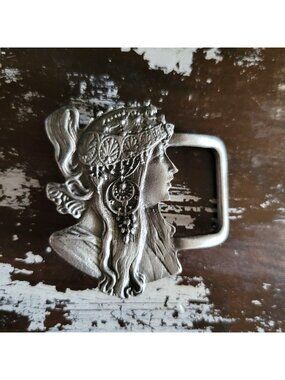 Alphonse Mucha Byzantine Brunette Belt Buckle Indiana Metal Craft Art Nouveau